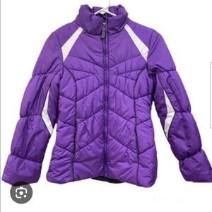 LONDON FOG GIRL'S PURPLE CHEVRON QUILT PUFFER COAT SIZE MEDIUM 10-12